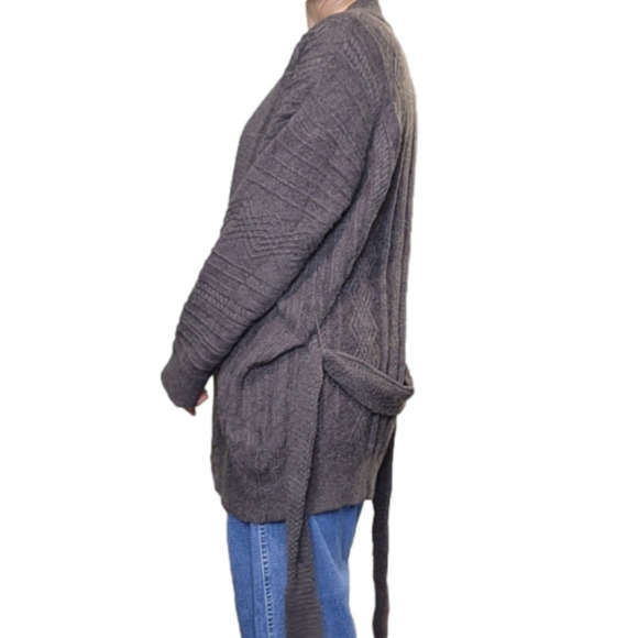 SIZE M Kit cardigan cable knit open face with tie grey-brown color VICI NWT - Picture 4 of 13